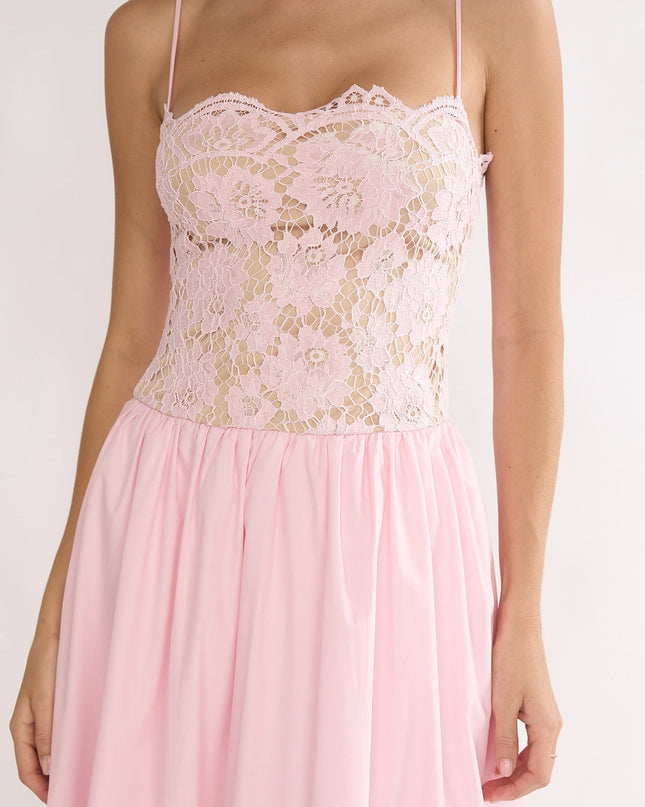 Pink Lady Lace Bodice Maxi Dress