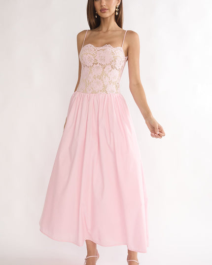 Pink Lady Lace Bodice Maxi Dress