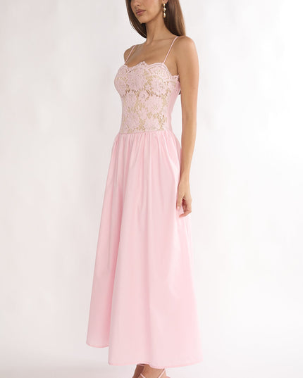 Pink Lady Lace Bodice Maxi Dress