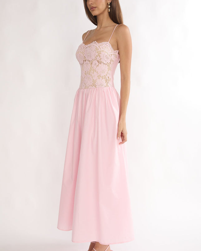 Pink Lady Lace Bodice Maxi Dress
