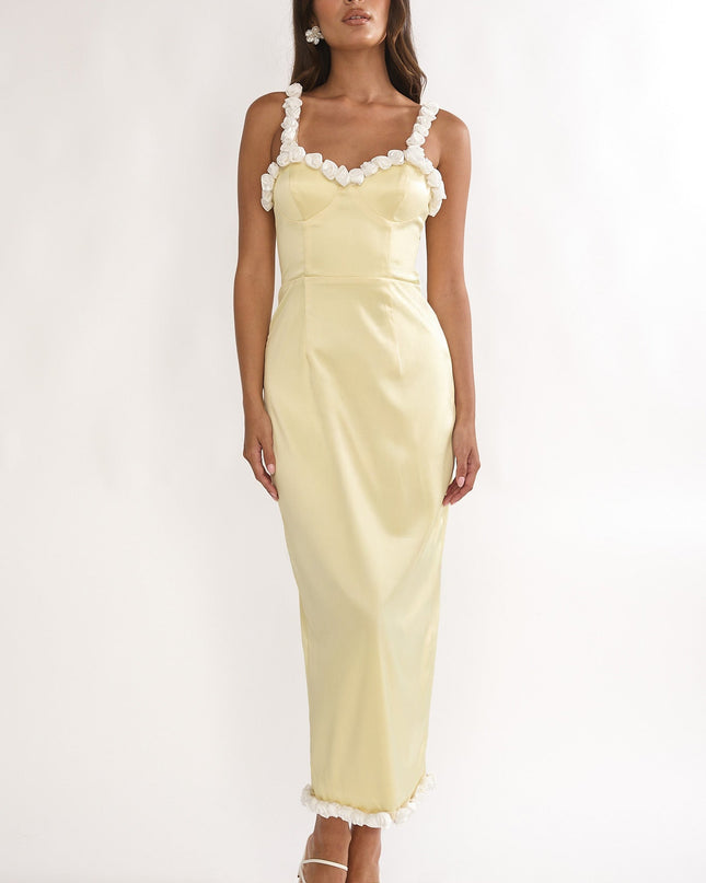 Yellow Rosette Trim Maxi Dress