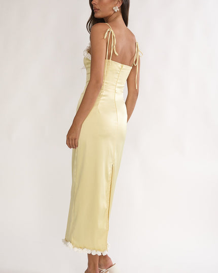 Yellow Rosette Trim Maxi Dress