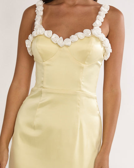 Yellow Rosette Trim Maxi Dress
