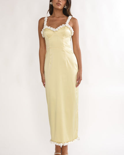 Yellow Rosette Trim Maxi Dress