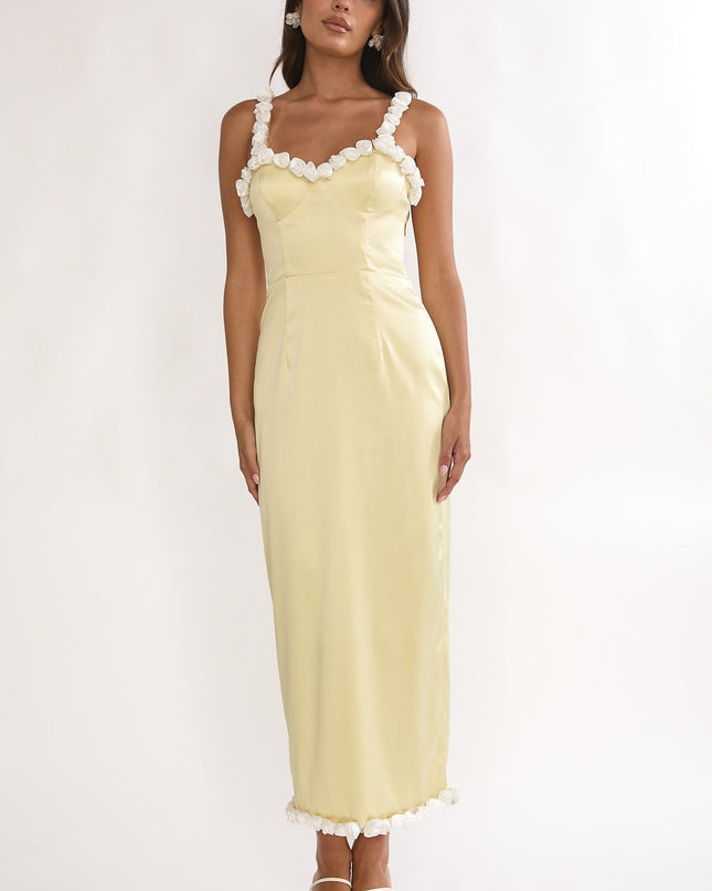 Yellow Rosette Trim Maxi Dress