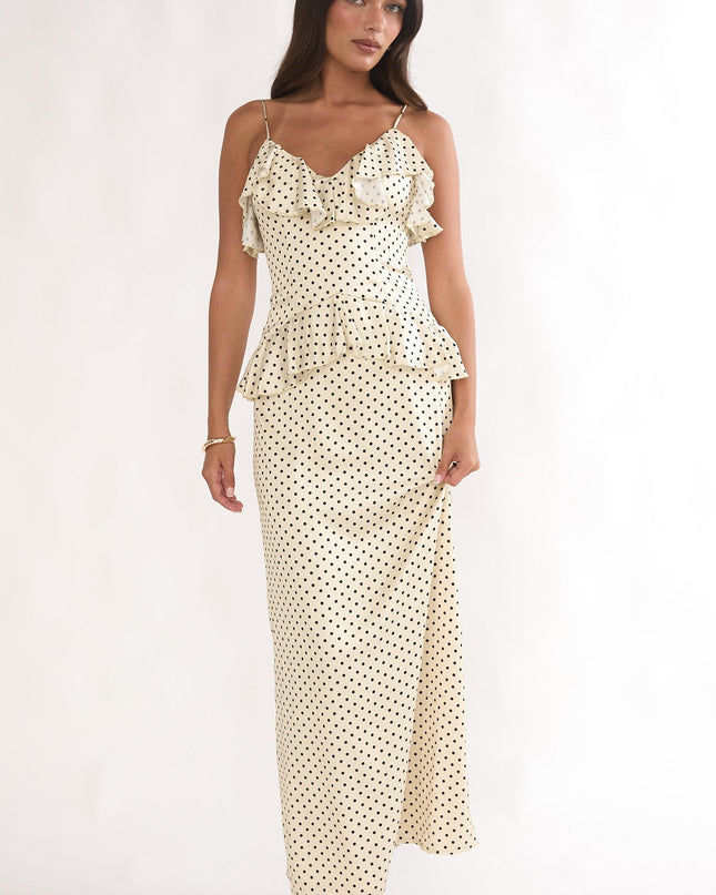 Butter Ruffle Trim Maxi Dress Polka Dot