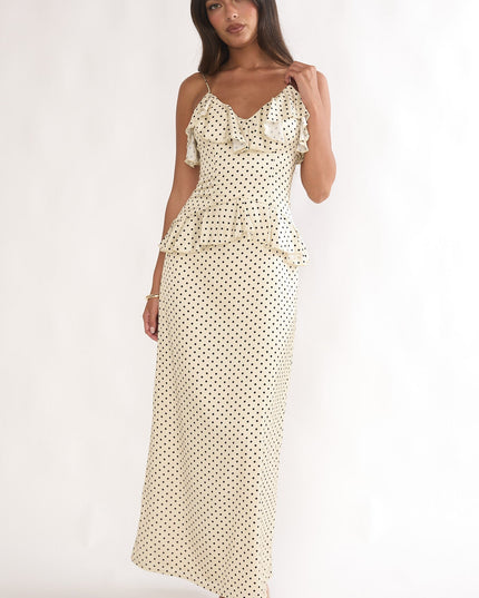Butter Ruffle Trim Maxi Dress Polka Dot