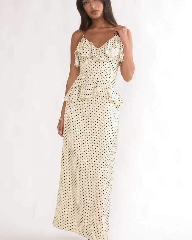 Butter Ruffle Trim Maxi Dress Polka Dot