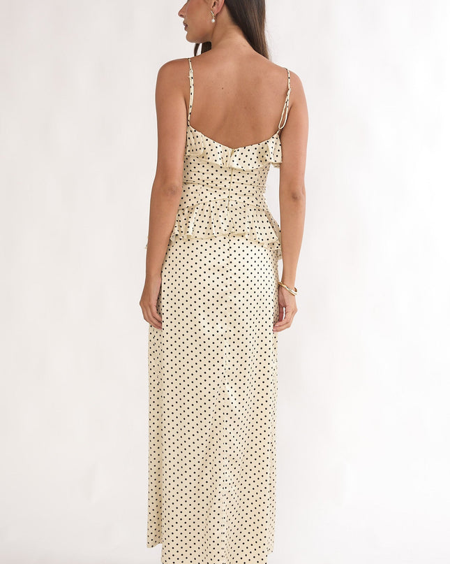 Butter Ruffle Trim Maxi Dress Polka Dot