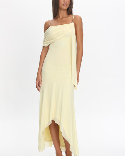 Butter Asymmetric Hem Mesh Maxi Dress