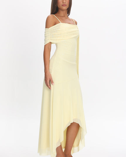 Butter Asymmetric Hem Mesh Maxi Dress