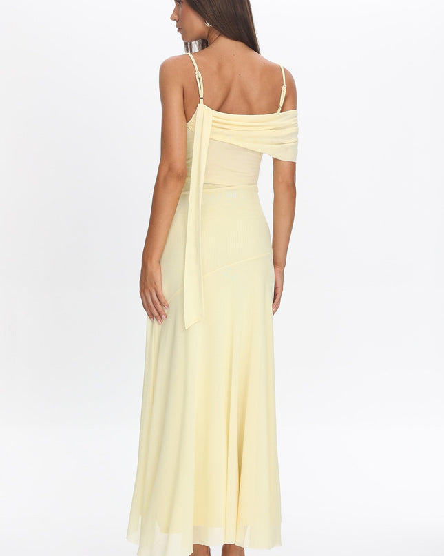 Butter Asymmetric Hem Mesh Maxi Dress