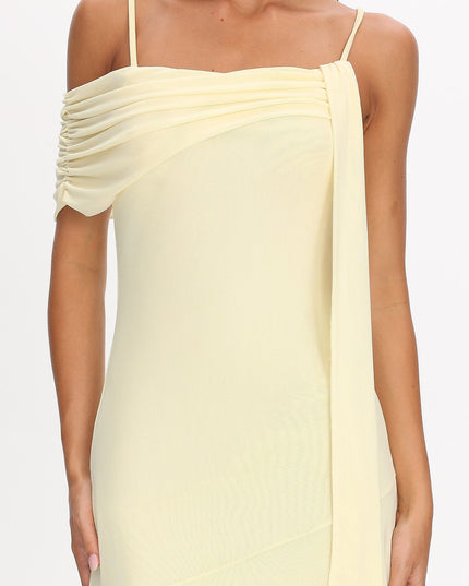 Butter Asymmetric Hem Mesh Maxi Dress