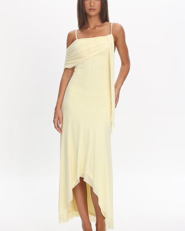 Butter Asymmetric Hem Mesh Maxi Dress