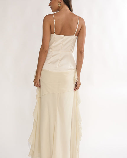 Oyster Rosette Chiffon Drape Maxi Dress
