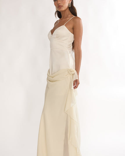 Oyster Rosette Chiffon Drape Maxi Dress