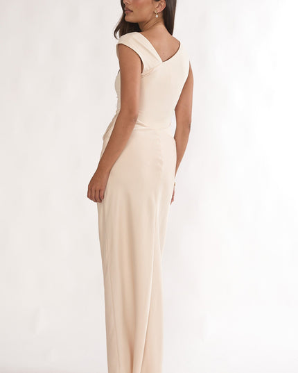 Ecru Side Pleat Maxi Dress