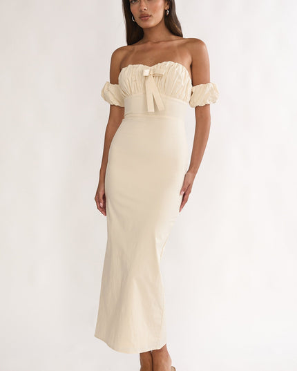 Vanilla Off-Shoulder Puff Sleeve Maxi Dress