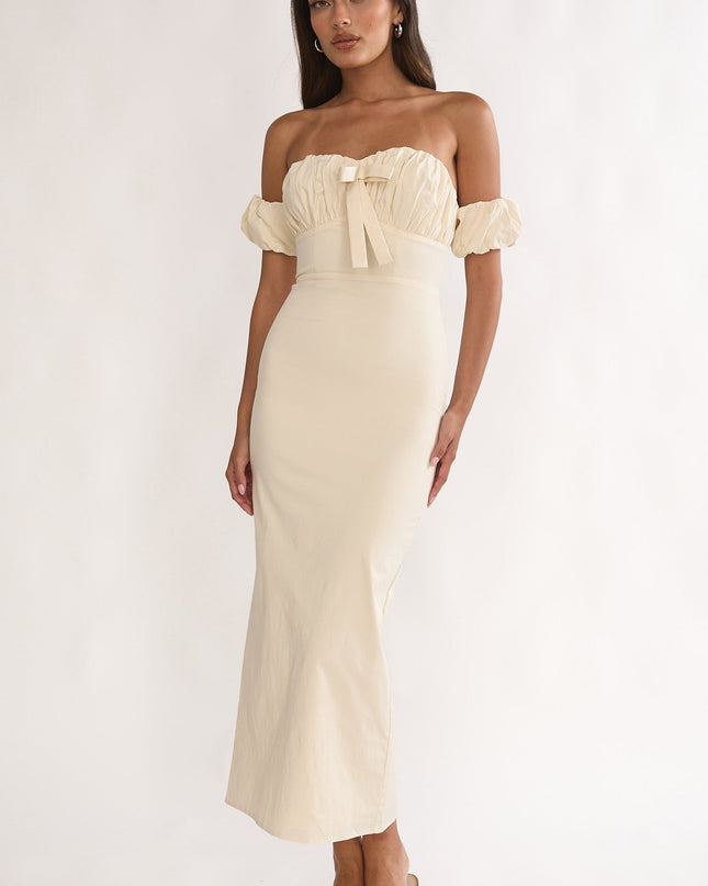Vanilla Off-Shoulder Puff Sleeve Maxi Dress