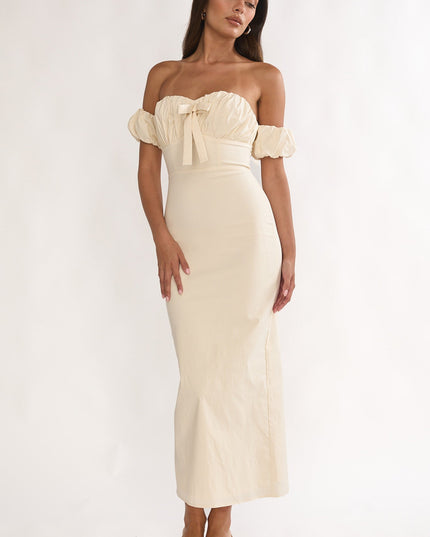 Vanilla Off-Shoulder Puff Sleeve Maxi Dress