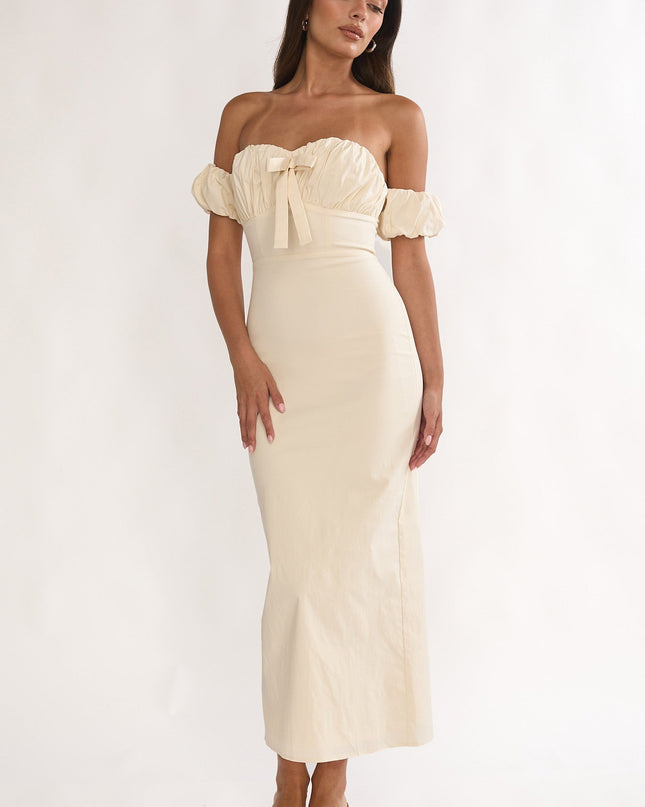 Vanilla Off-Shoulder Puff Sleeve Maxi Dress