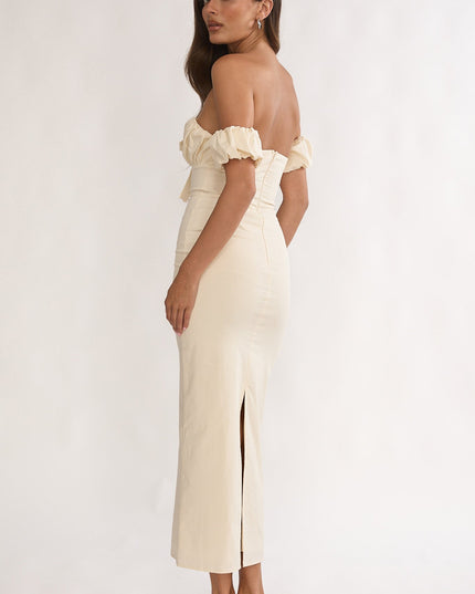 Vanilla Off-Shoulder Puff Sleeve Maxi Dress
