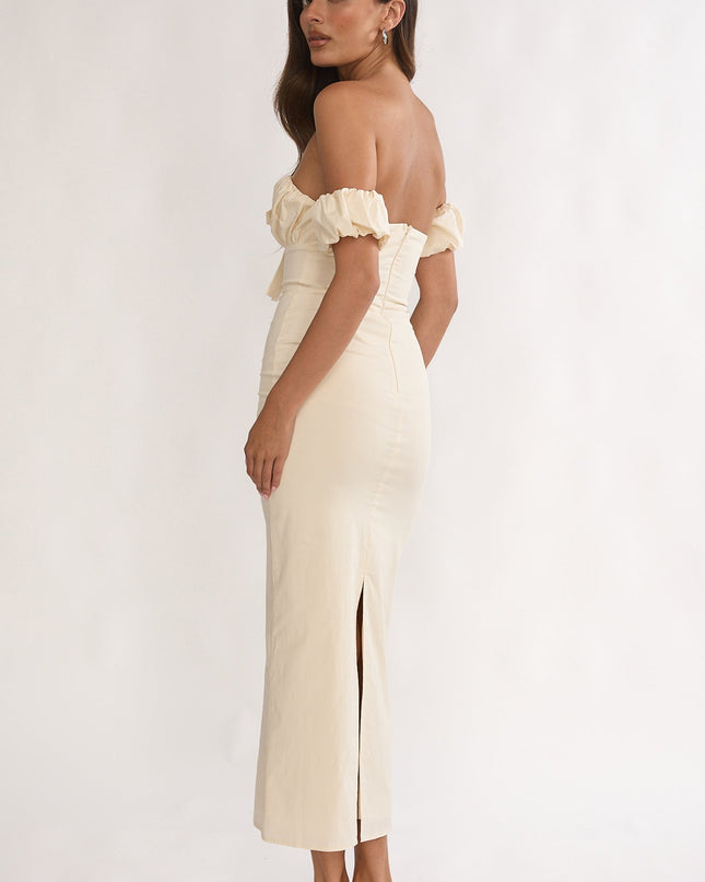 Vanilla Off-Shoulder Puff Sleeve Maxi Dress