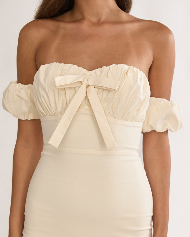 Vanilla Off-Shoulder Puff Sleeve Maxi Dress