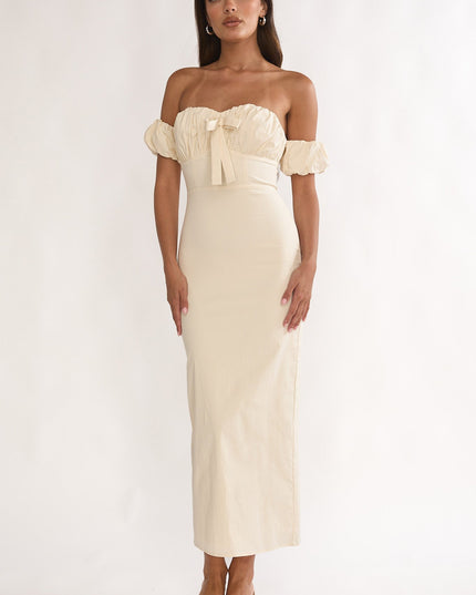 Vanilla Off-Shoulder Puff Sleeve Maxi Dress