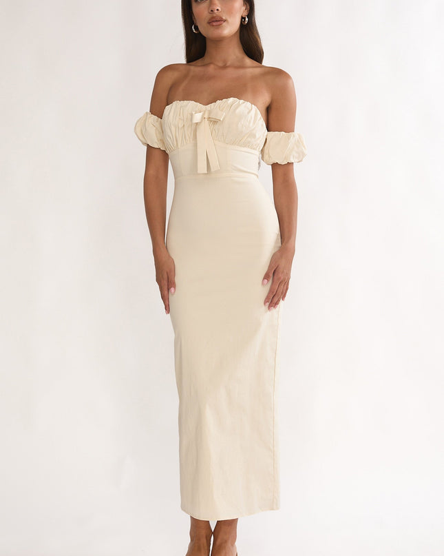 Vanilla Off-Shoulder Puff Sleeve Maxi Dress