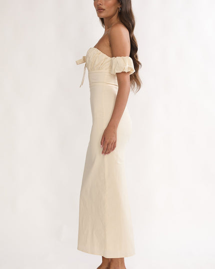 Vanilla Off-Shoulder Puff Sleeve Maxi Dress
