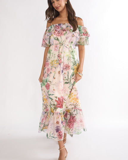 Floral Off-Shoulder Ruffle Maxi Dress
