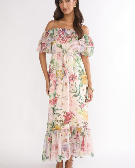 Floral Off-Shoulder Ruffle Maxi Dress