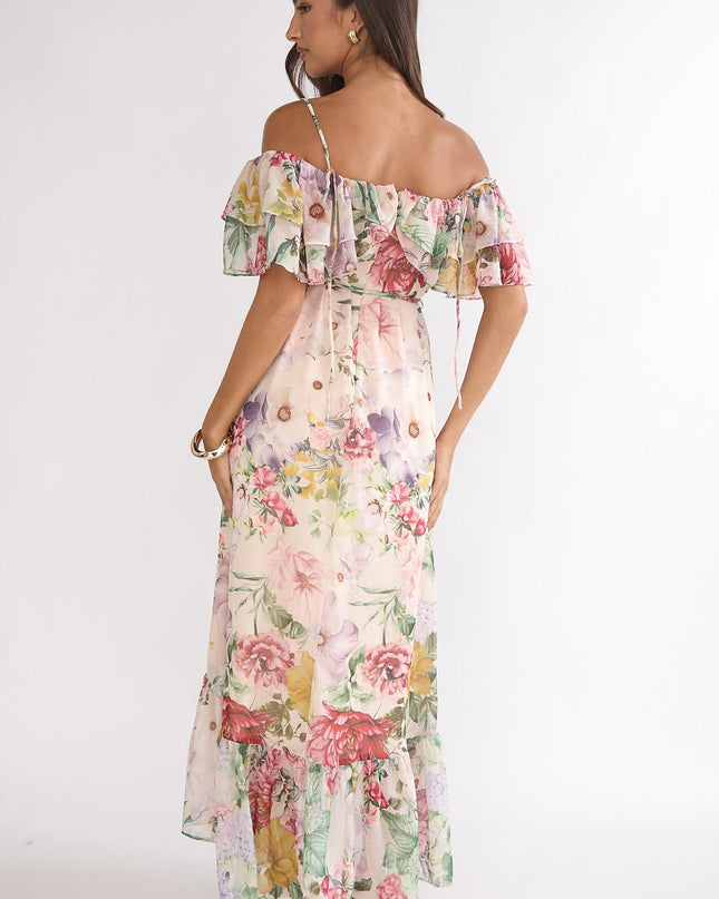 Floral Off-Shoulder Ruffle Maxi Dress