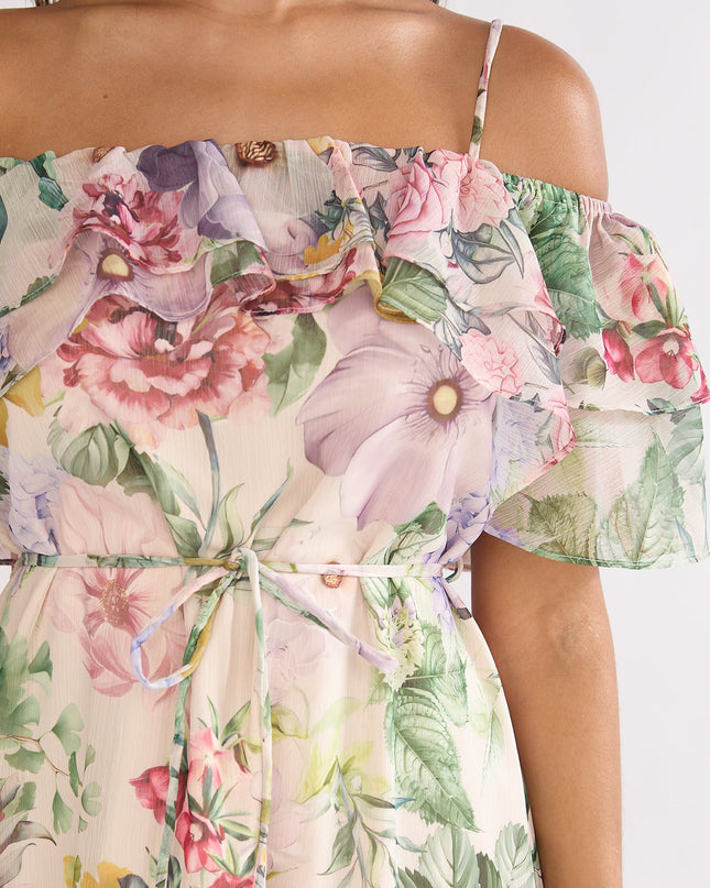 Floral Off-Shoulder Ruffle Maxi Dress