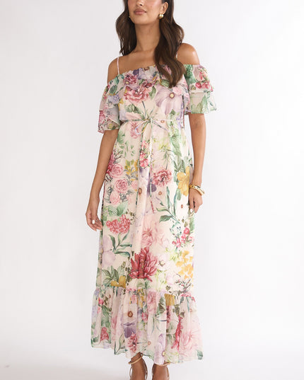 Floral Off-Shoulder Ruffle Maxi Dress