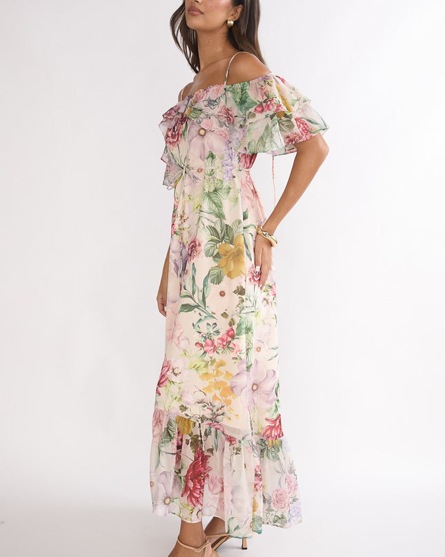 Floral Off-Shoulder Ruffle Maxi Dress