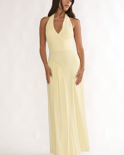 Butter Ruched Insert Halter Maxi Dress