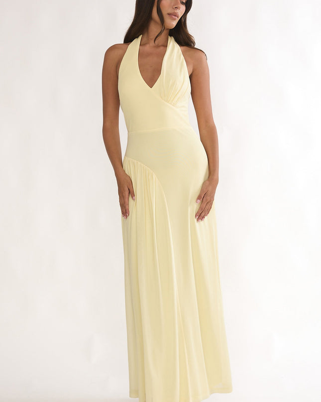 Butter Ruched Insert Halter Maxi Dress