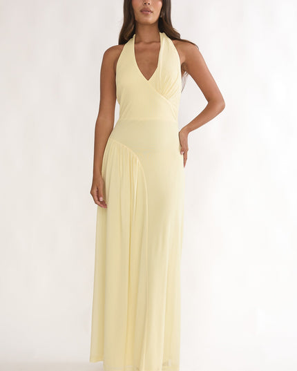 Butter Ruched Insert Halter Maxi Dress
