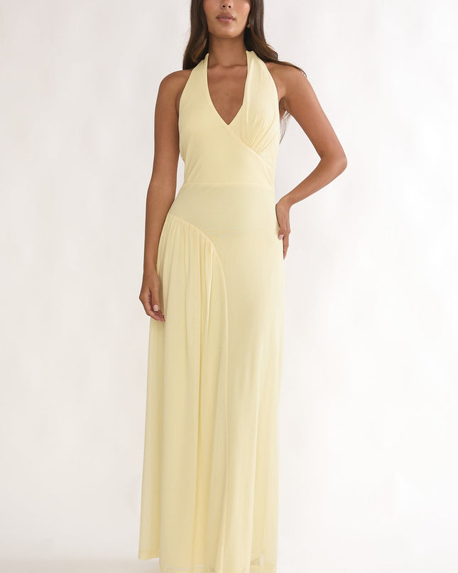 Butter Ruched Insert Halter Maxi Dress