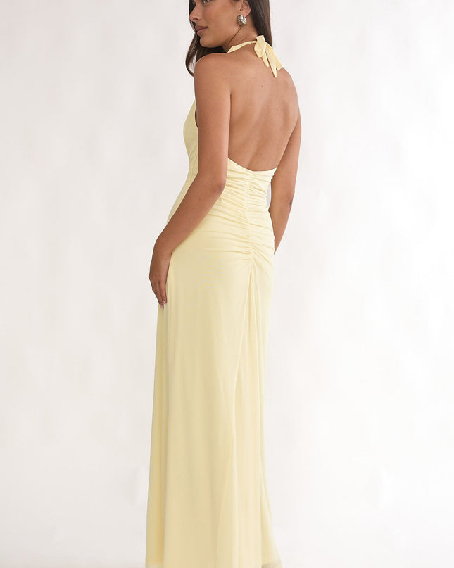Butter Ruched Insert Halter Maxi Dress