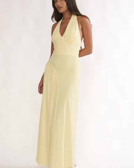Butter Ruched Insert Halter Maxi Dress