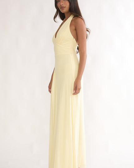 Butter Ruched Insert Halter Maxi Dress