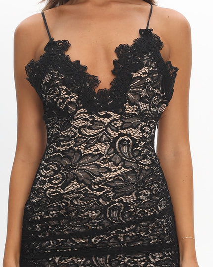 Black Capri Sunset Lace Overlay Maxi Dress