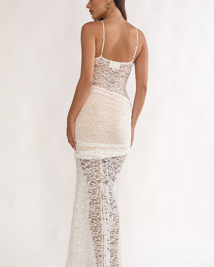 White Capri Sunset Lace Overlay Maxi Dress