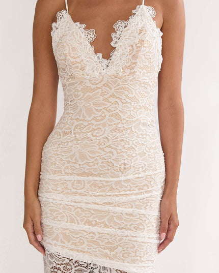 White Capri Sunset Lace Overlay Maxi Dress