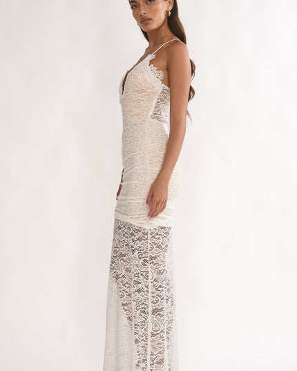 White Capri Sunset Lace Overlay Maxi Dress