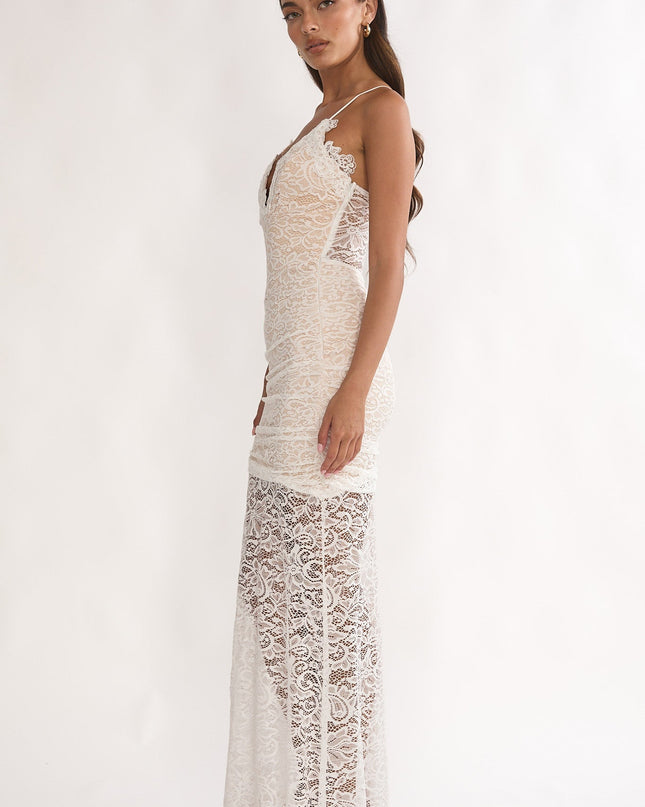 White Capri Sunset Lace Overlay Maxi Dress