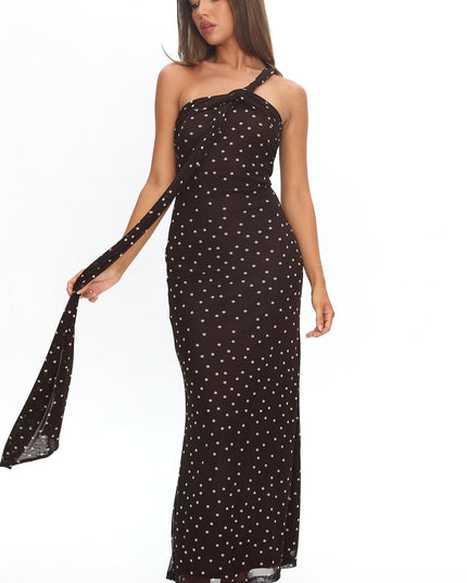 Chocolate Back Knot Maxi Dress Polka Dot